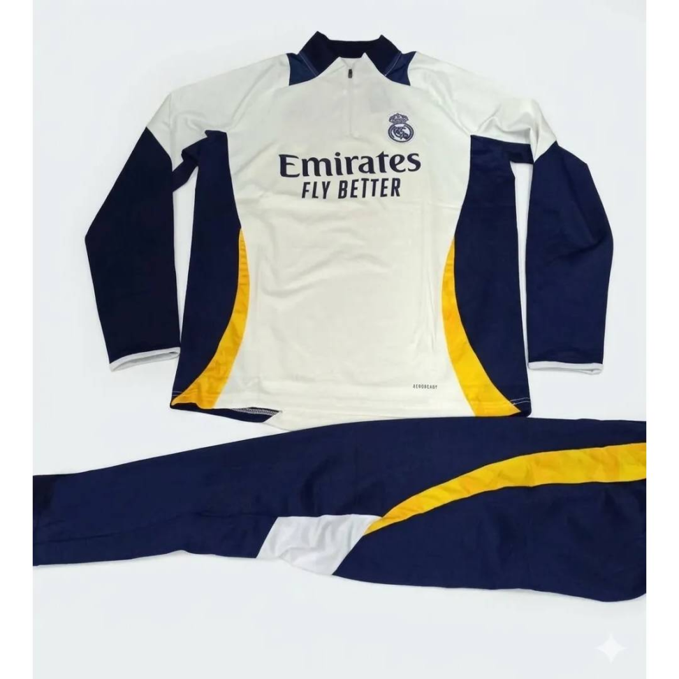 Conjunto Treino Agasalho Real Madrid 24/25 - Bege e Azul