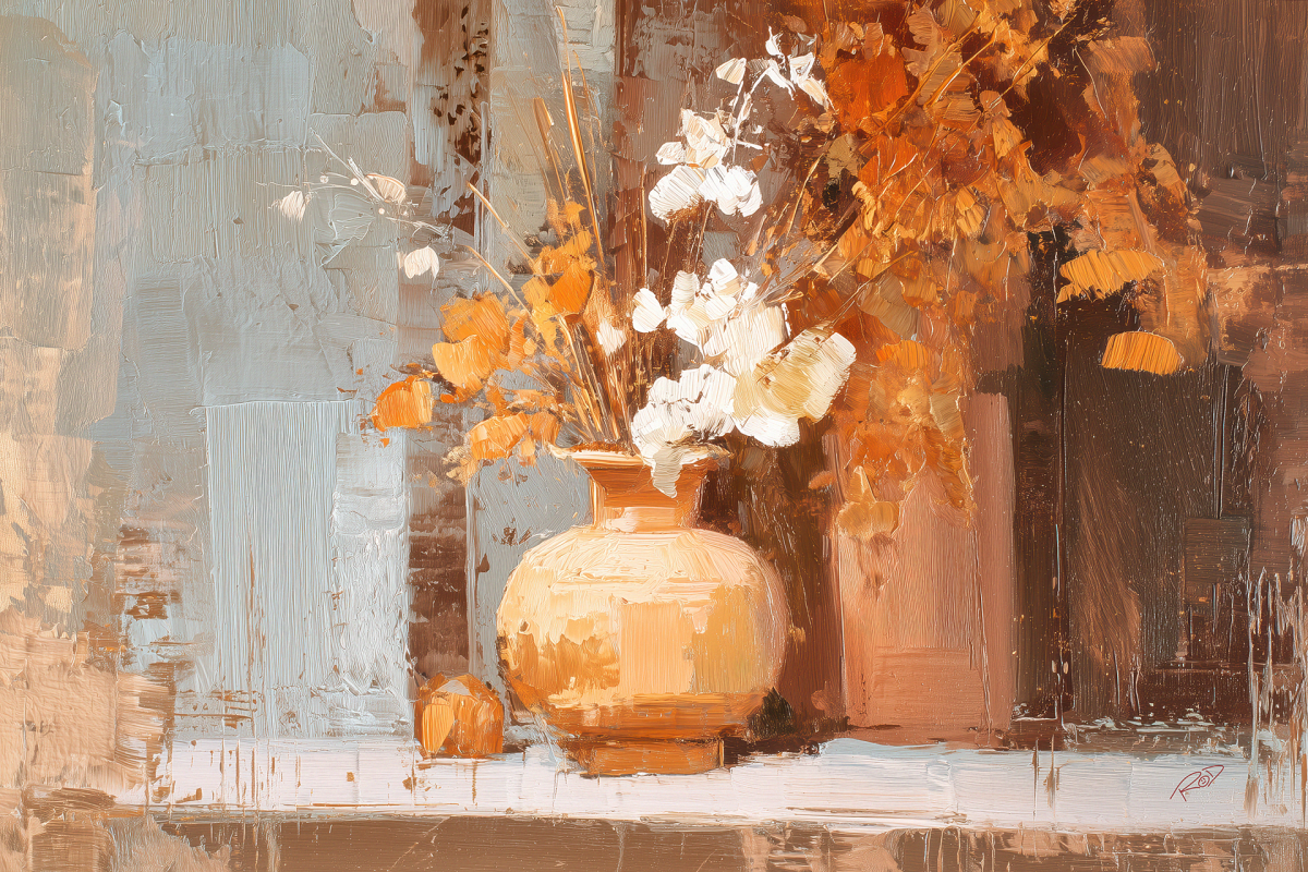 Vaso com Flores Abstratos Boho