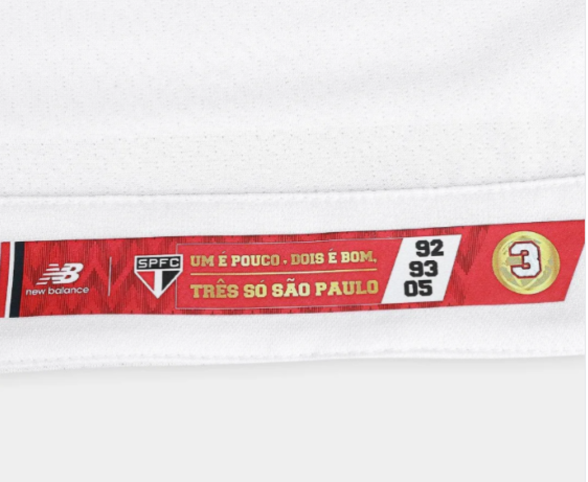 Camisa São Paulo I 25/26 Jogador New Balance Masculina - Branco+Vermelho - #3