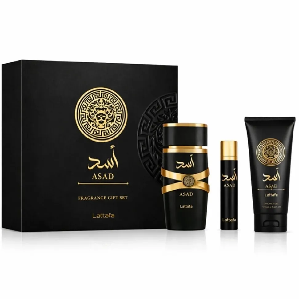 KIT ARABE LATTAFA ASAD 100ML + PERF. 12ML + GEL BANHO 100ML