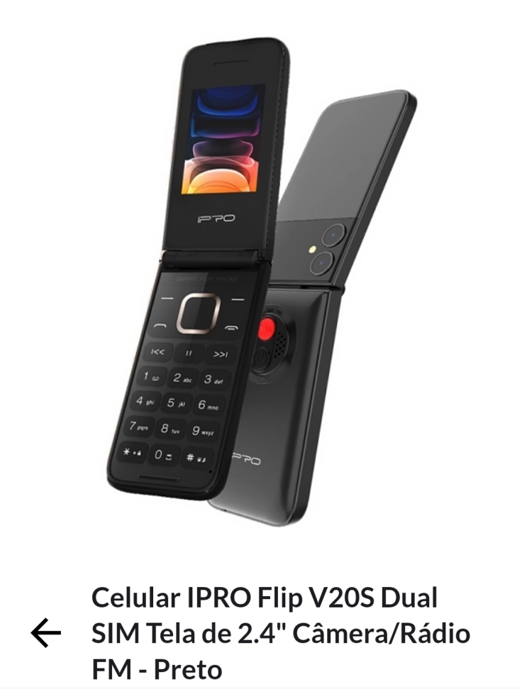 IPRO FLIP V20S DUAL SIM TELA DE 2.4" CÂMERA RADIO FM — foto de referência do modelo