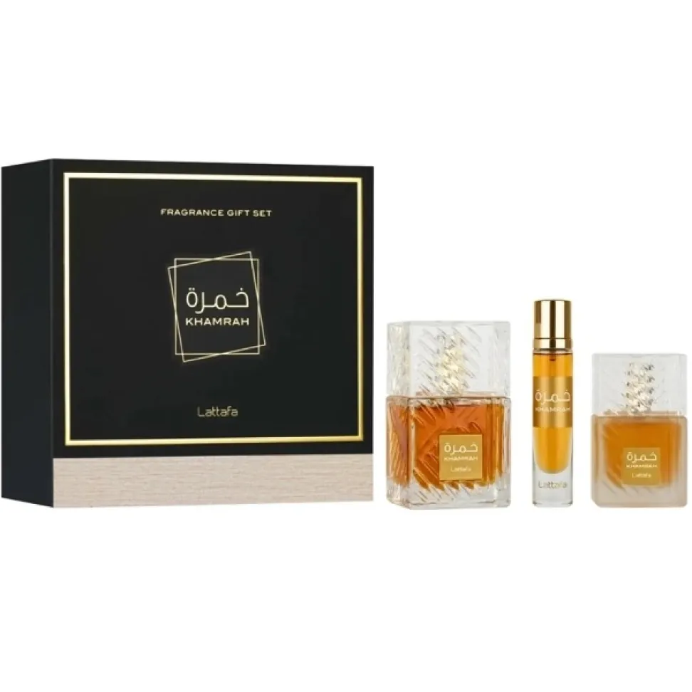 KIT ARABE LATTAFA KHAMRAH GIFT SET 100ML + PERF. 12ML + CAPILAR 50ML