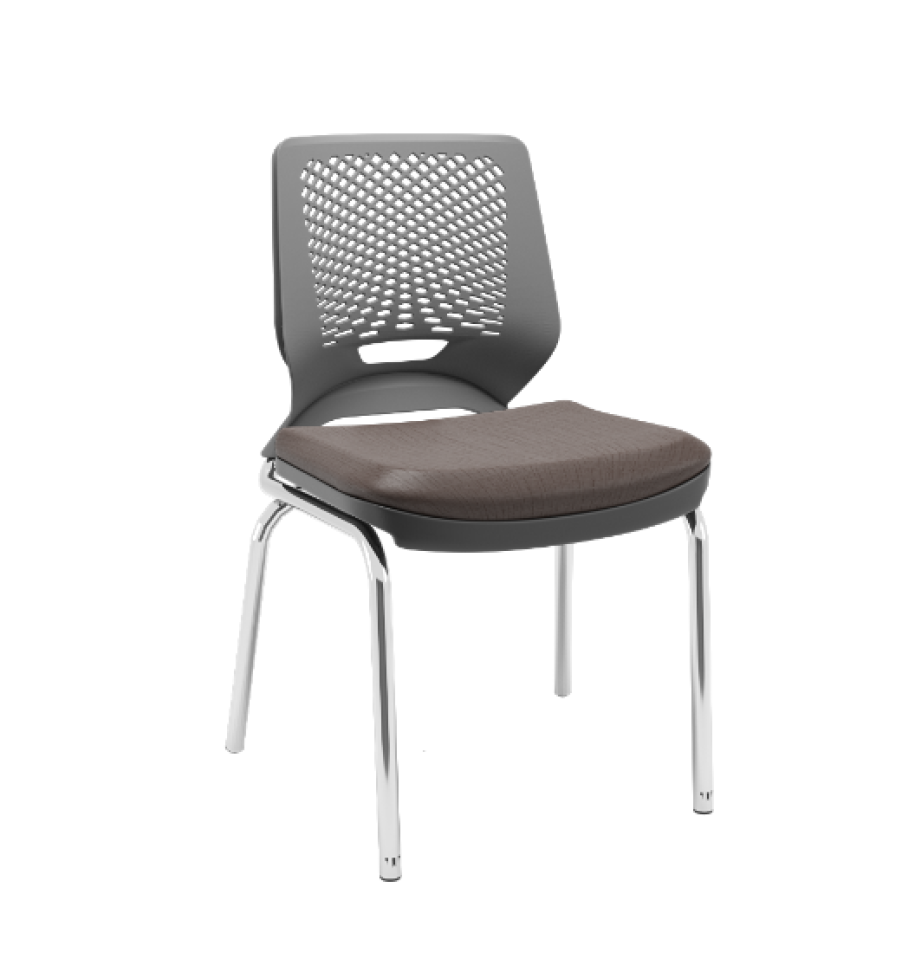 CADEIRA BEEZI FIXA 4 PÉS CROMADOS ENCOSTO CINZA E ASSENTO FACTO DUNAS MARROM - #2