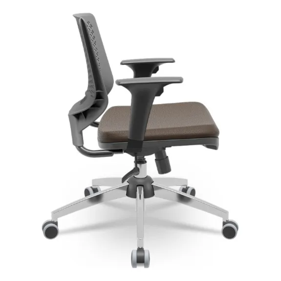 CADEIRA BEEZI GIRATÓRIA CROMADA ENCOSTO CINZA E ASSENTO FACTO DUNAS MARROM - #2