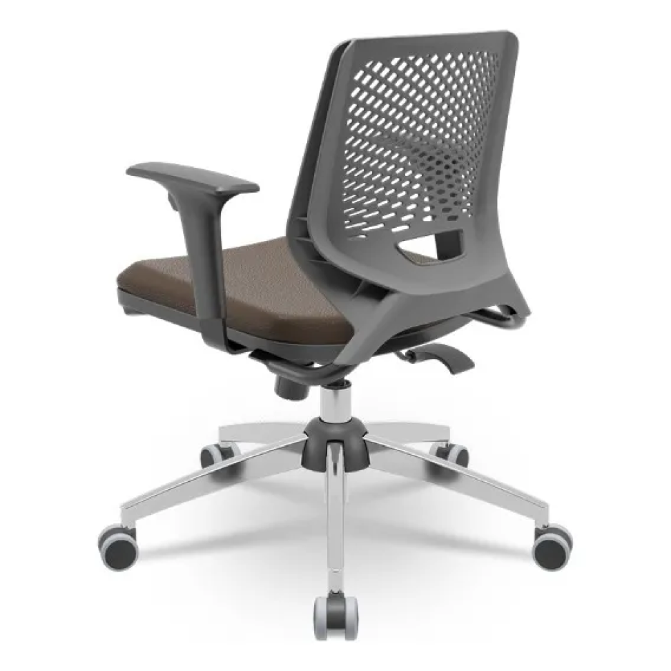 CADEIRA BEEZI GIRATÓRIA CROMADA ENCOSTO CINZA E ASSENTO FACTO DUNAS MARROM - #3