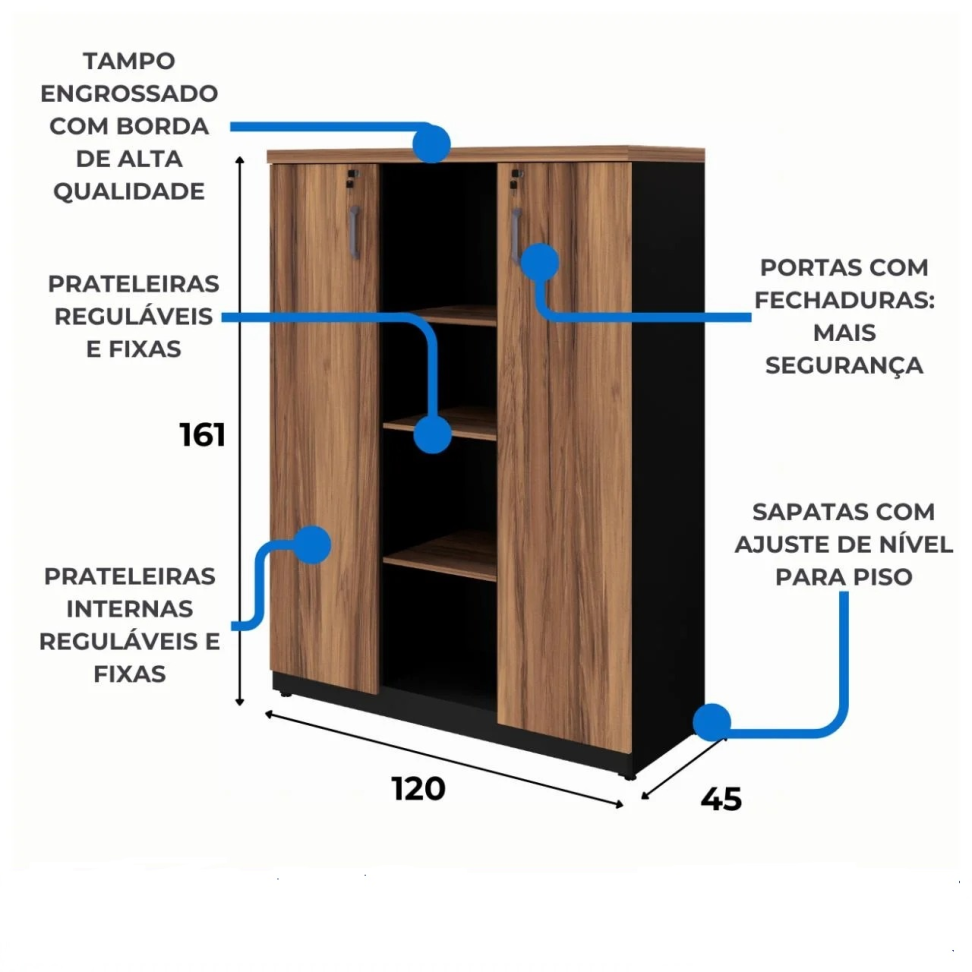 ARMÁRIO ALTO CREDENZA COM NICHO 1,61×1,20 NOGAL SEVILHA/PRETO - #2