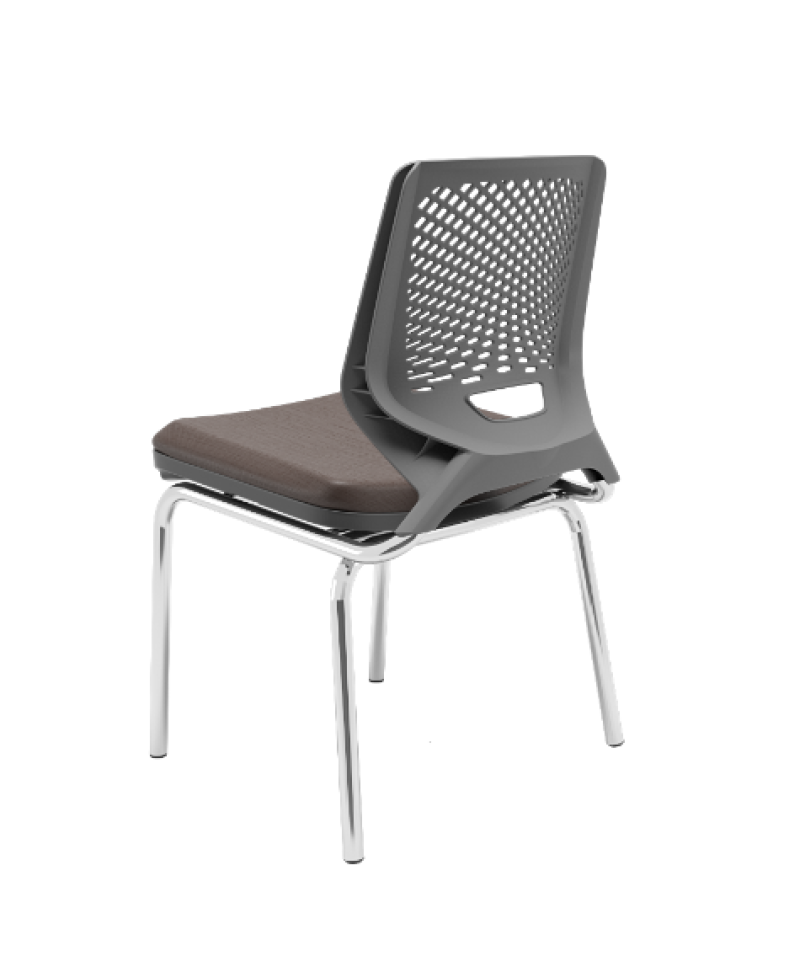 CADEIRA BEEZI FIXA 4 PÉS CROMADOS ENCOSTO CINZA E ASSENTO FACTO DUNAS MARROM - #3