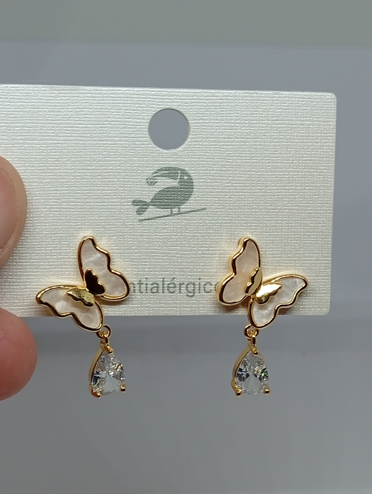 Brinco de Borboleta com gota banhado a ouro/prata - #1
