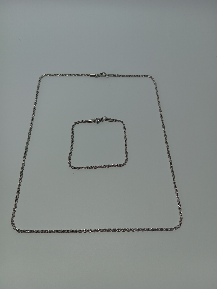 Conjunto cordão baiano 2mm 60 cm, pulseira e corrente Aço Inox 316L - #3