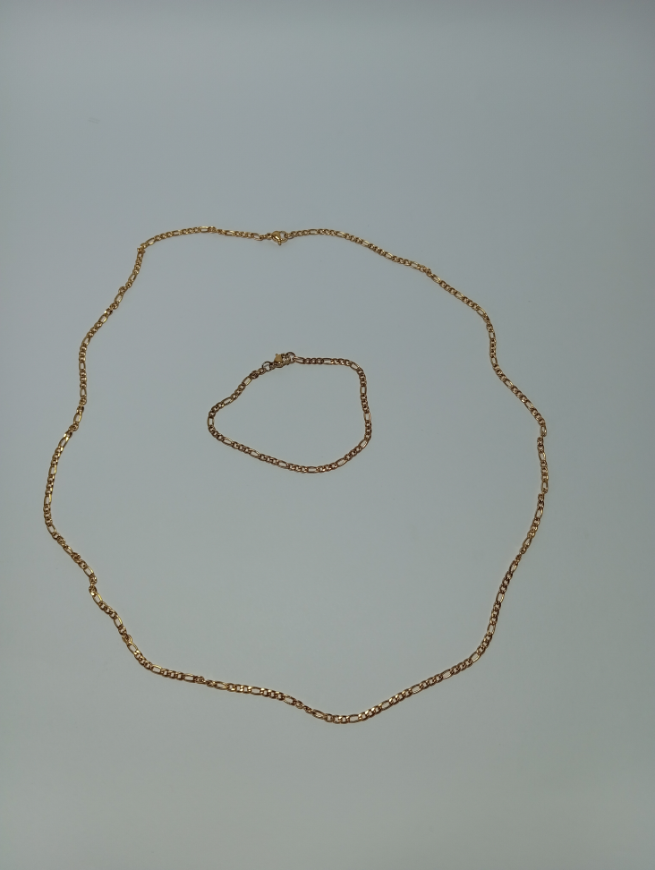 Conjunto 3x1 Fígaro 2.8 mm Dourado, pulseira e corrente - #2