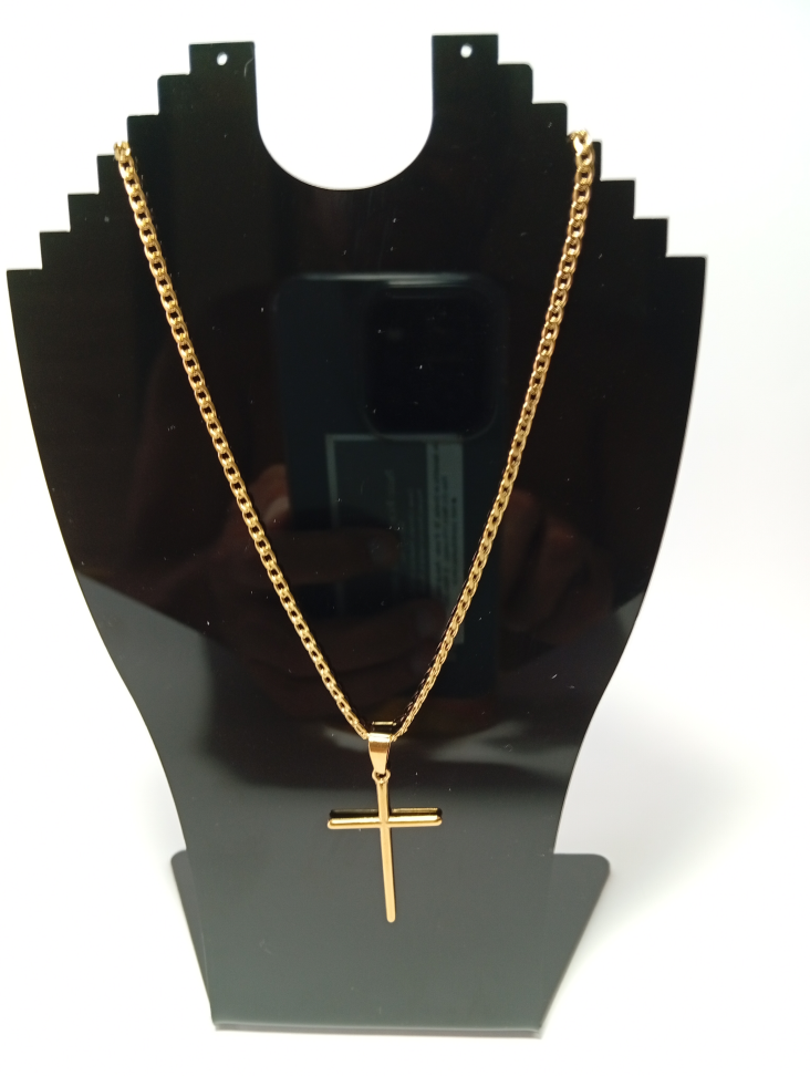 Corernte com pingente cruz palito 2,8mm 60 cm Aço Inox 316L Dourado - #2