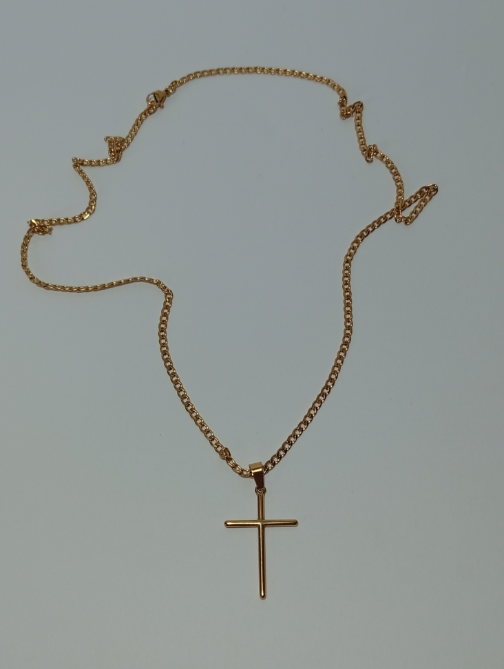 Corernte com pingente cruz palito 2,8mm 60 cm Aço Inox 316L Dourado - #3