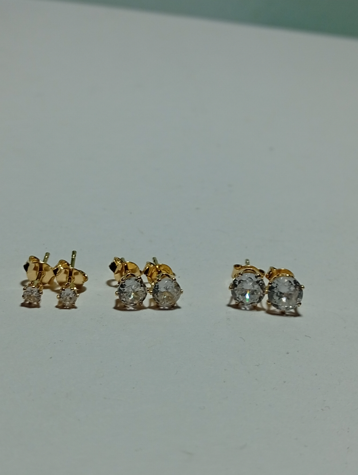 Brinco Trio de Zircônia, banhado a ouro 18k - #2