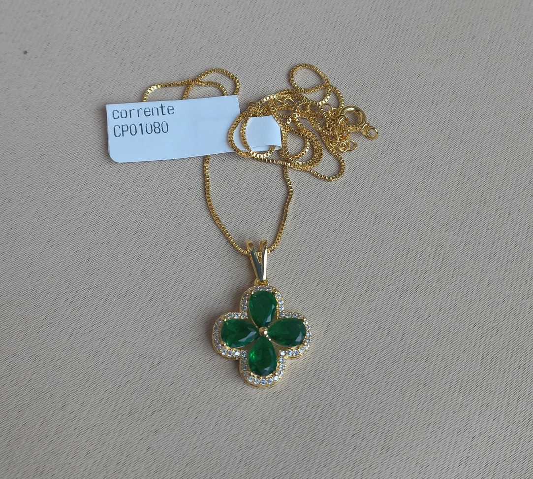 Corrente com pingente de trevo verde - #3