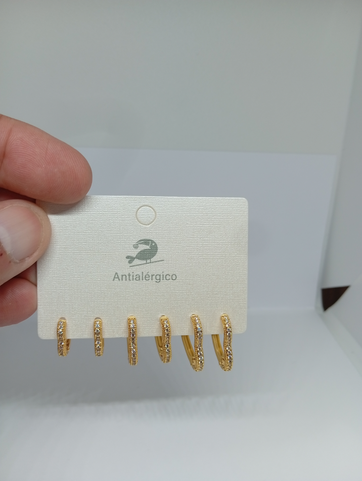 Brinco Trio coração, banhado a ouro - #1