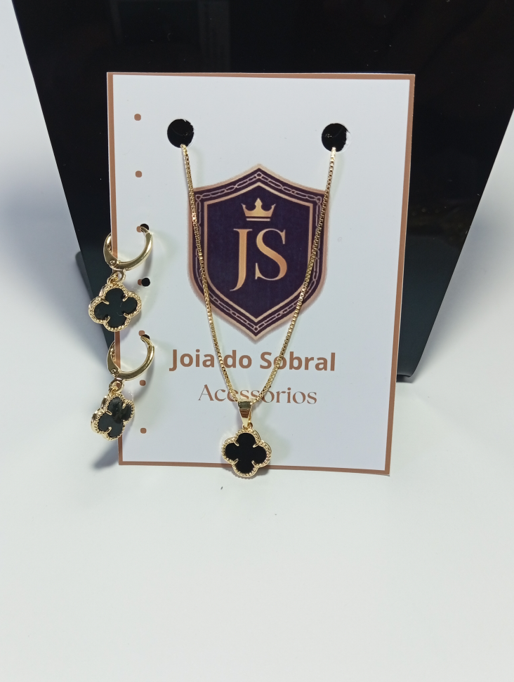 Conjunto Trevo Preto, banhado a ouro 18k - #3
