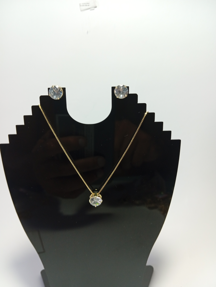 Conjunto de Brincos, Corrente e Pingente de Zicônia, banhado a ouro 18k - #2