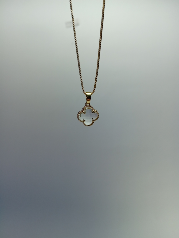 Conjunto de Trevo transparente, Corrente, Brinco e Pingente, Banhados a ouro 18k - #3