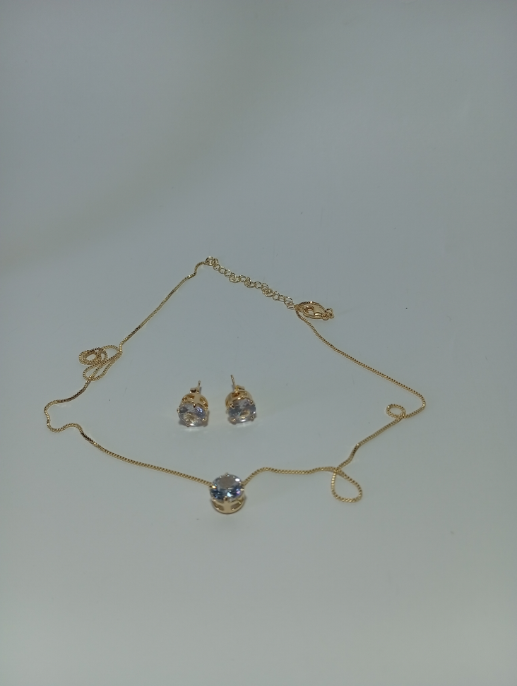 Conjunto de Brincos, Corrente e Pingente de Zicônia, banhado a ouro 18k - #4