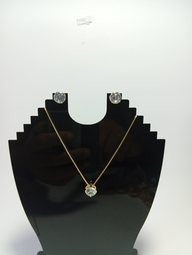 Conjunto de Brincos, Corrente e Pingente de Zicônia, banhado a ouro 18k - #3