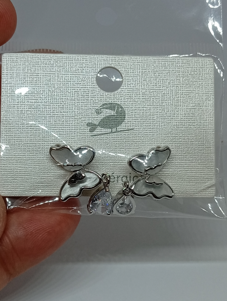 Brinco de Borboleta com gota banhado a ouro/prata - #1