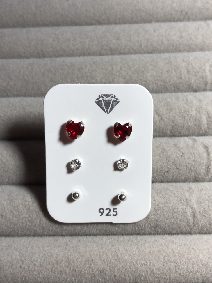 TRIO CORAÇÃO VERMELHO/ZIRCONIA/BOLINHA