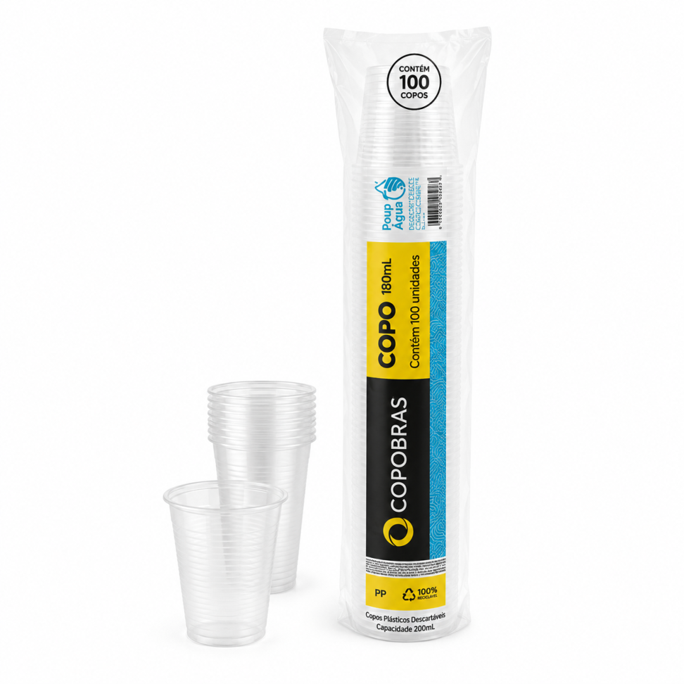Copo Transparente PP 200ml Copobras c/100