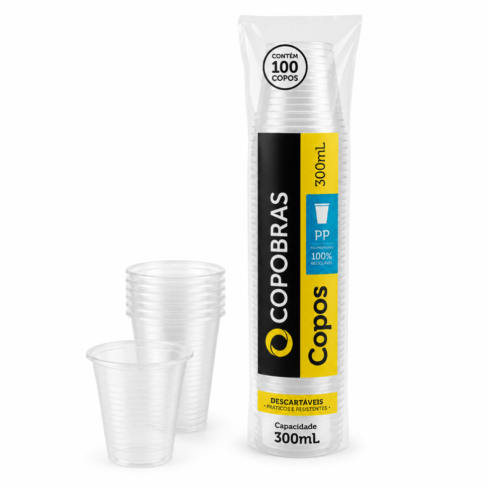 Copo Transparente PP 300ml Copobras c/100