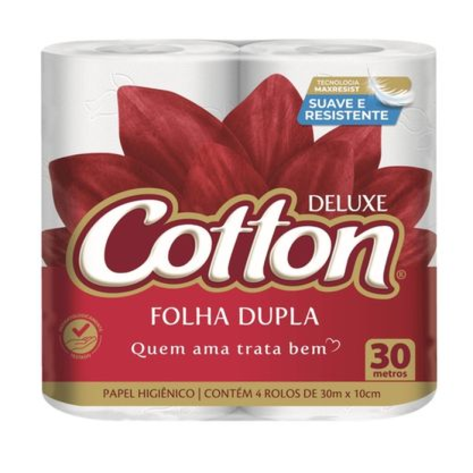 Papel Higiênico Folha Dupla 30m Cotton 4un