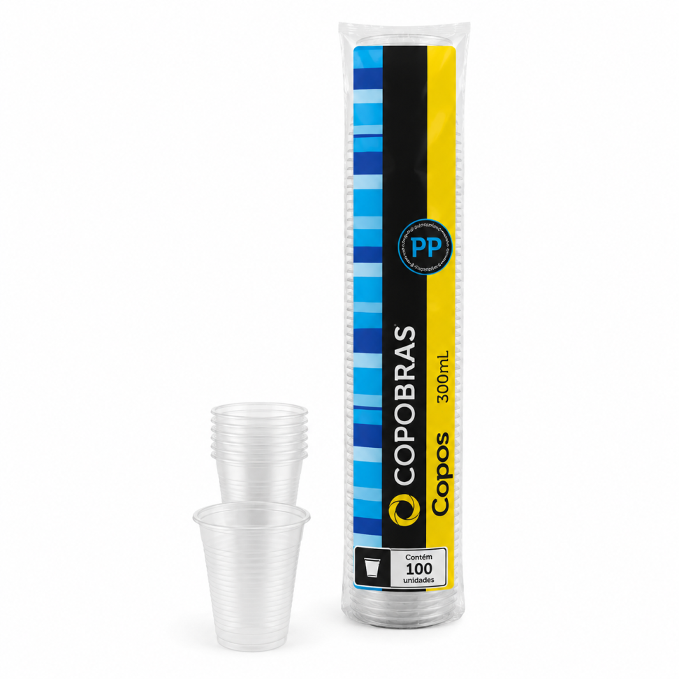 Copo Plástico Branco 300ml Copobras c/100