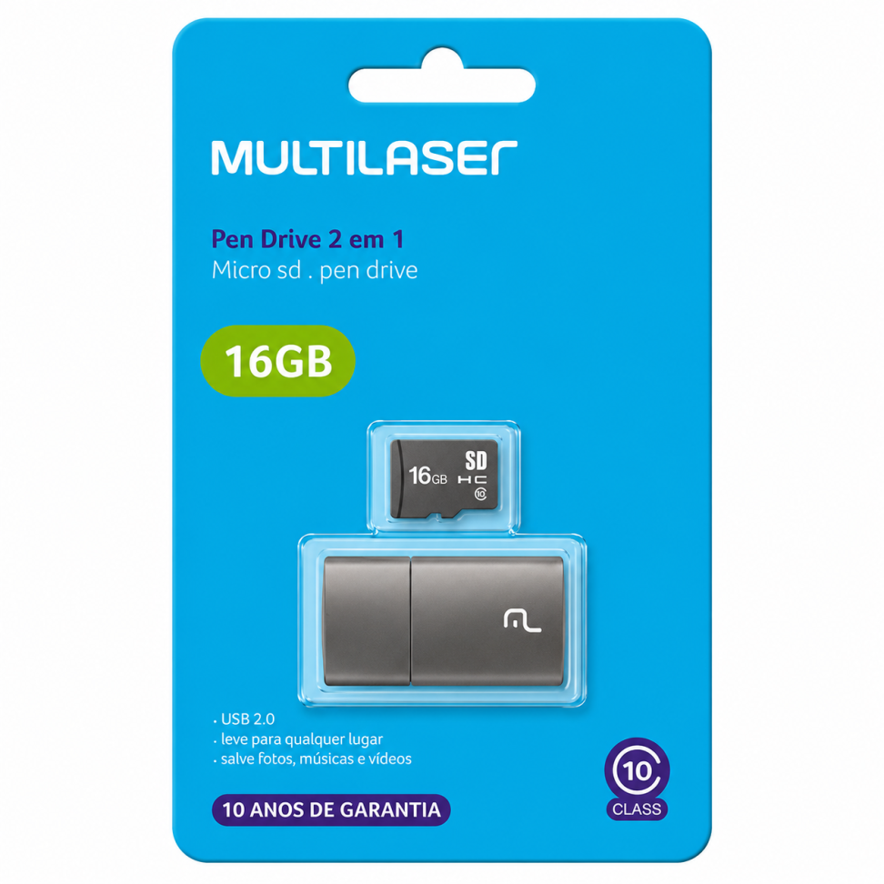 Pen Drive 2 em 1 Multilaser 16GB MC162