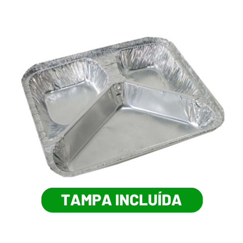 Embalagem De Alumínio 3 Divisórias 1000ml Pra Viagem c/100