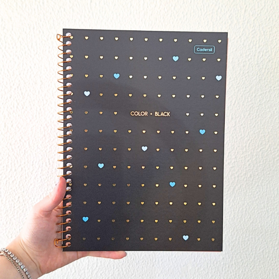 Caderno com Espiral Universitário Color + Black Coração 1 Matéria Cadersil - #9