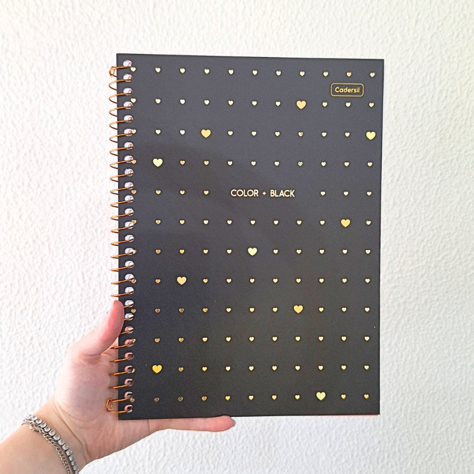 Caderno com Espiral Universitário Color + Black Coração 1 Matéria Cadersil - #7