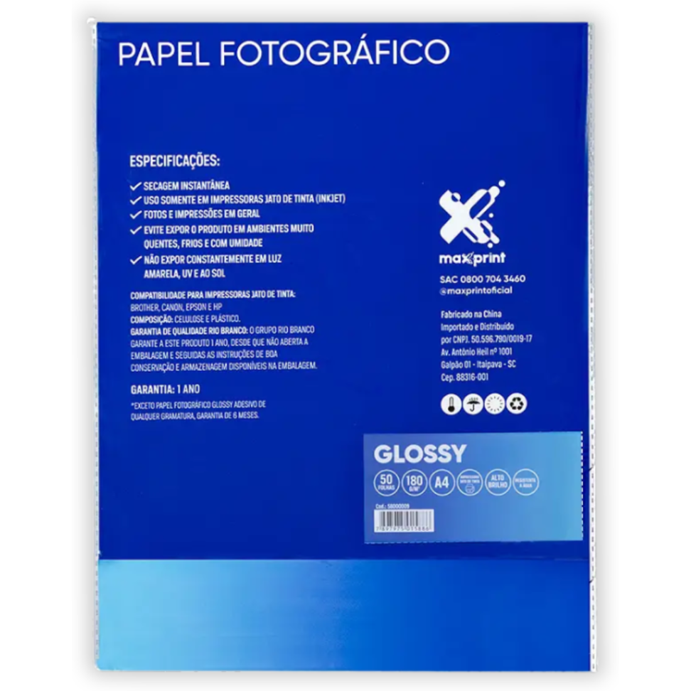 Papel Fotográfico Glossy 180g 1 Folha Maxprint