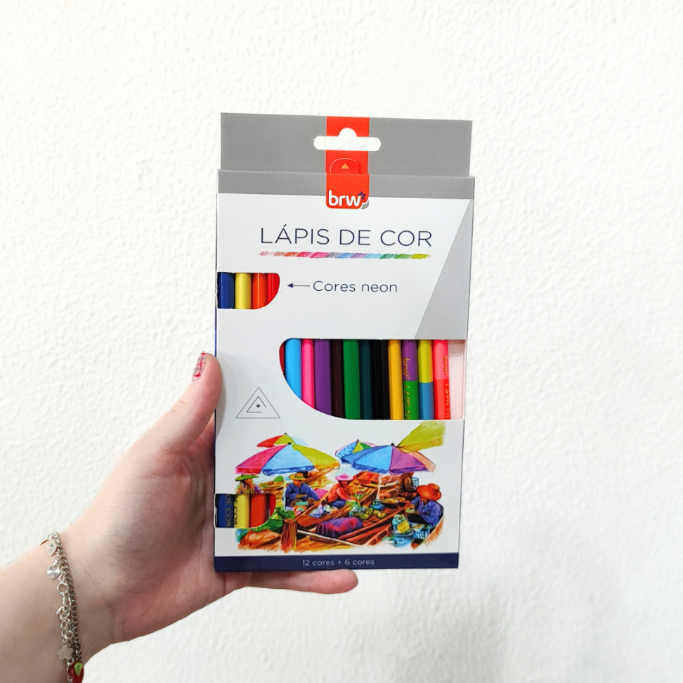 Lápis de Cor Triangular 12 Cores Tradicionais + 6 Neon BRW - #1