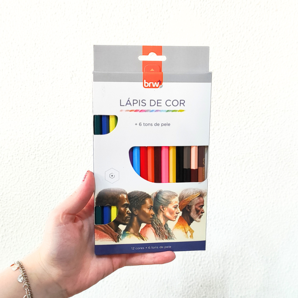 Lápis de Cor Triangular 12 Cores Tradicionais + 6 Tons de Pele BRW - #1