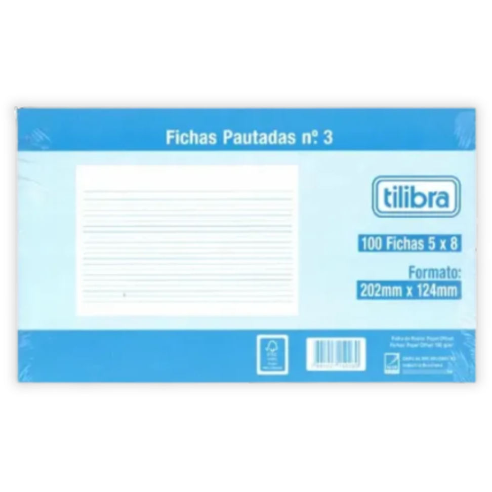 Bloco Fichas Pautadas N.3 202mm x 124mm 5x8 100 Folhas Tilibra