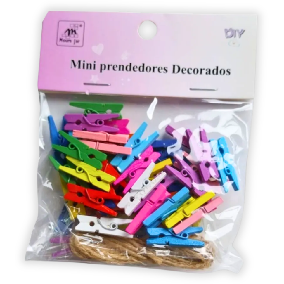 Mini Prendedor de Roupa Colorido 50 Unidades Moure Jar