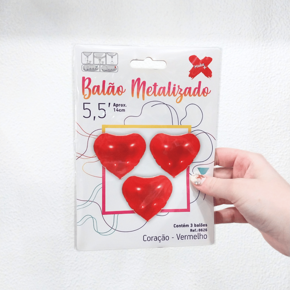 Balão Metalizado 3 Unidades 14cm Coração Vermelho Make+ - #3