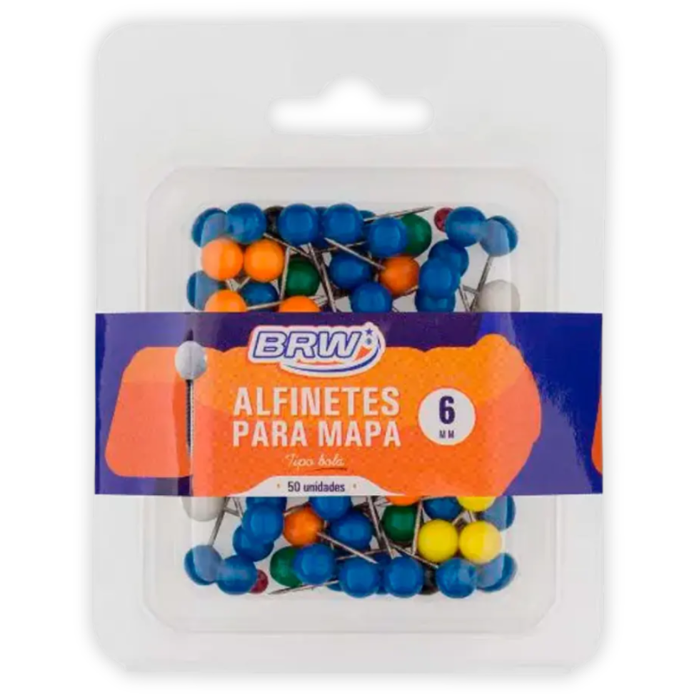 Alfinete para Mapa Tipo Bola 8mm 50 Unidades BRW