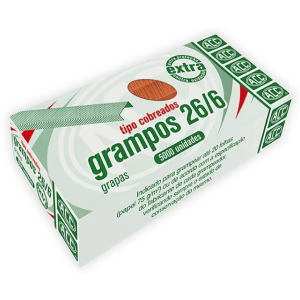 Grampos 26/6 Cobreados 5000 Unidades ACC