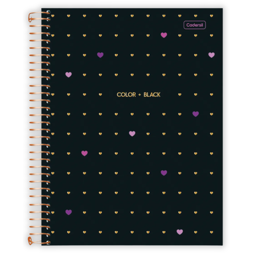 Caderno com Espiral Universitário Color + Black Coração 1 Matéria Cadersil - #4