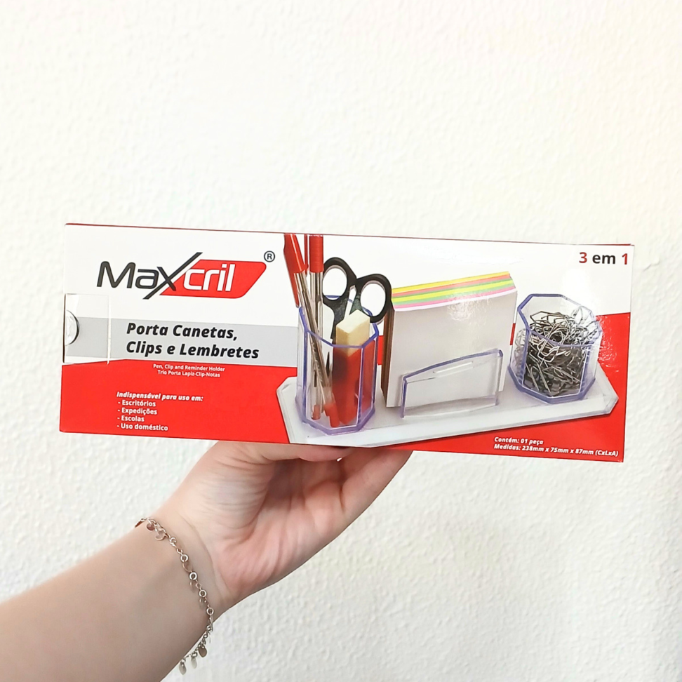 Porta Canetas Acrílico Triplo Cristal Maxcril