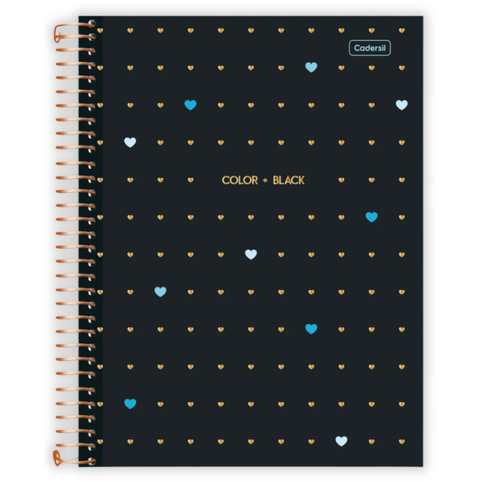 Caderno com Espiral Universitário Color + Black Coração 1 Matéria Cadersil - #5