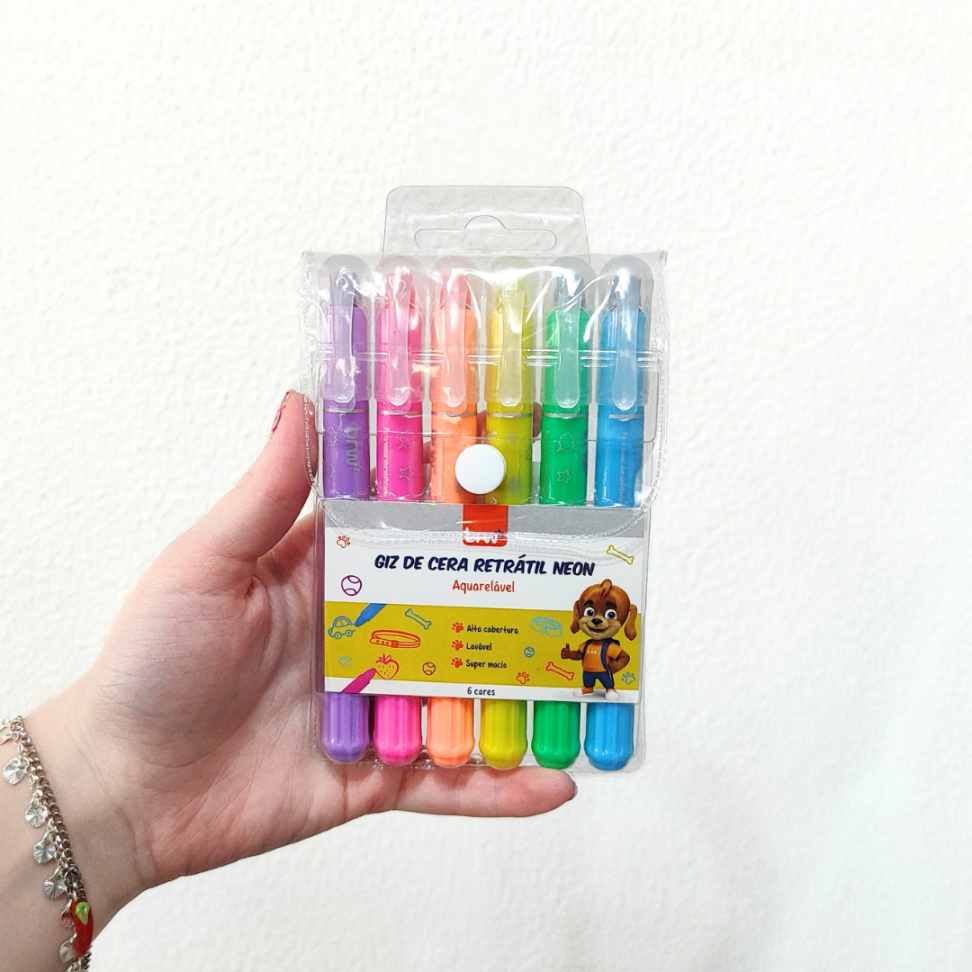 Giz de Cera Retrátil 6 Cores Neon BRW - #1