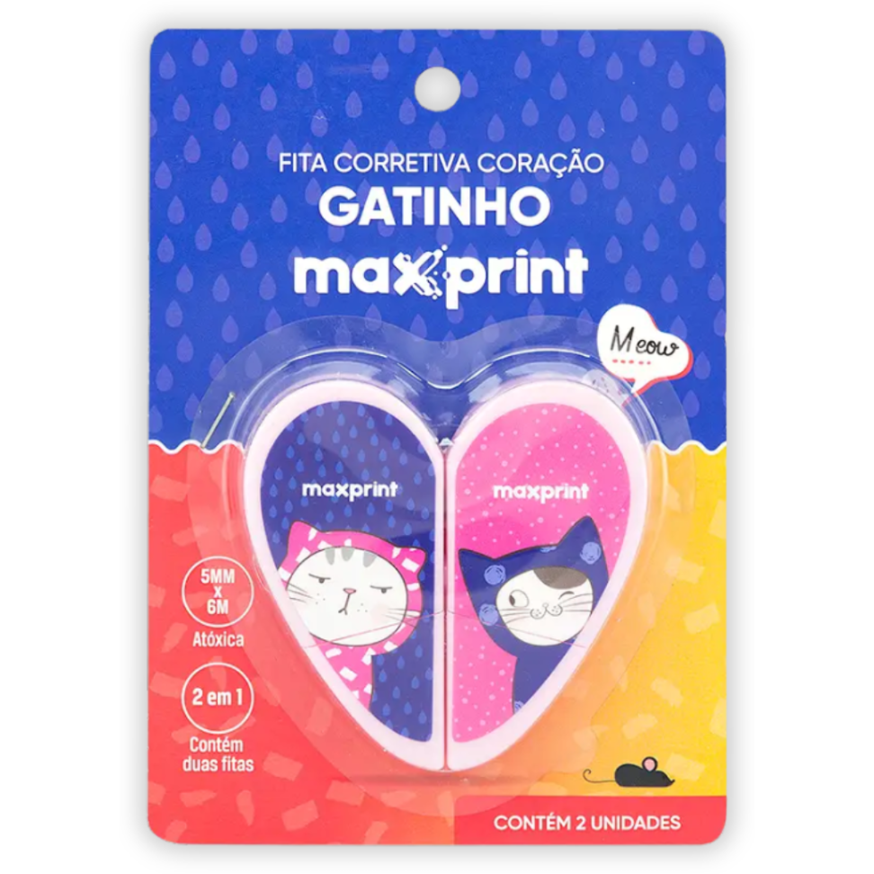 Fita Corretiva 2 em 1 Coração Gatinho 6m x 5mm Maxprint