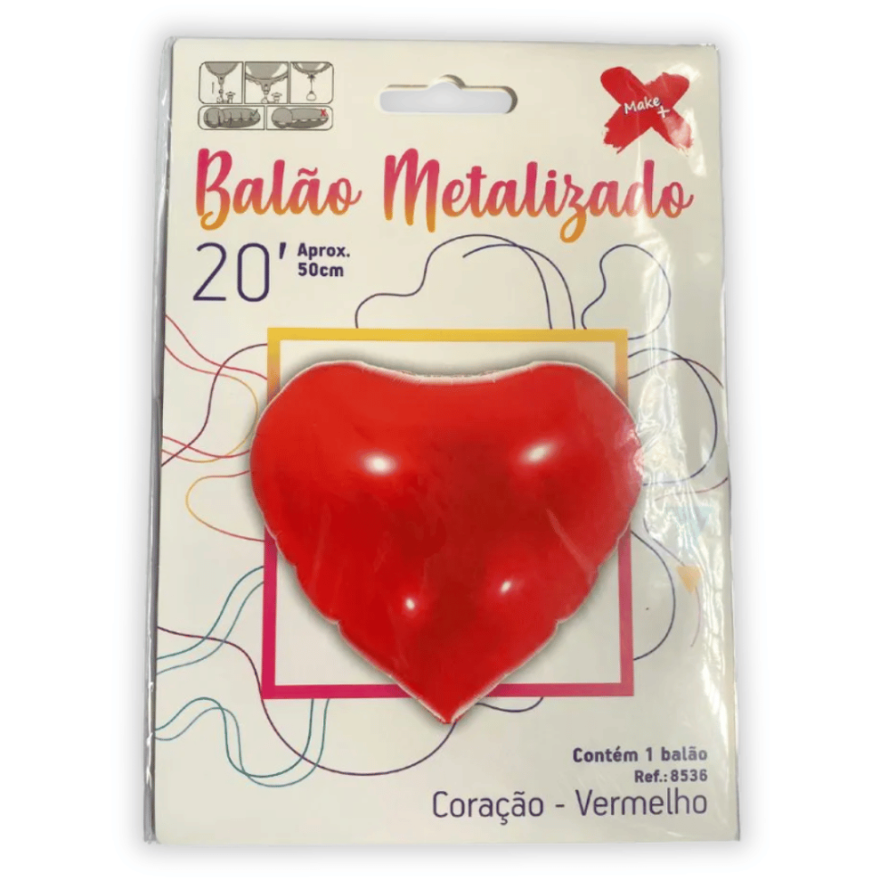 Balão Metalizado 45cm Coração Vermelho Make+
