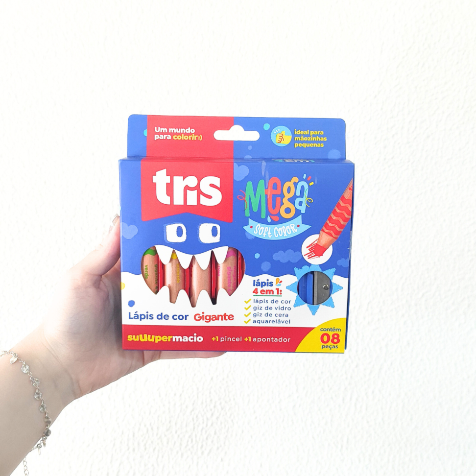 Lápis de Cor Gigante 6 Cores + 1 Pincel + 1 Apontador Jumbo Soft Color Mega Tris - #3