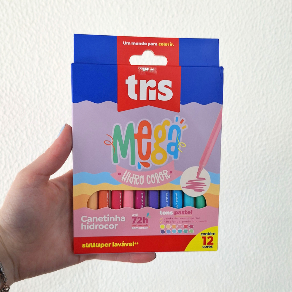 Canetinha Hidrocor 12 Cores Tons Pastel Mega Tris - #1